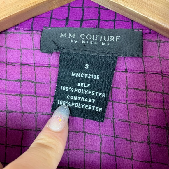 Miss Me Top Purple Sheer Buttondown Small - Picture 4 of 4